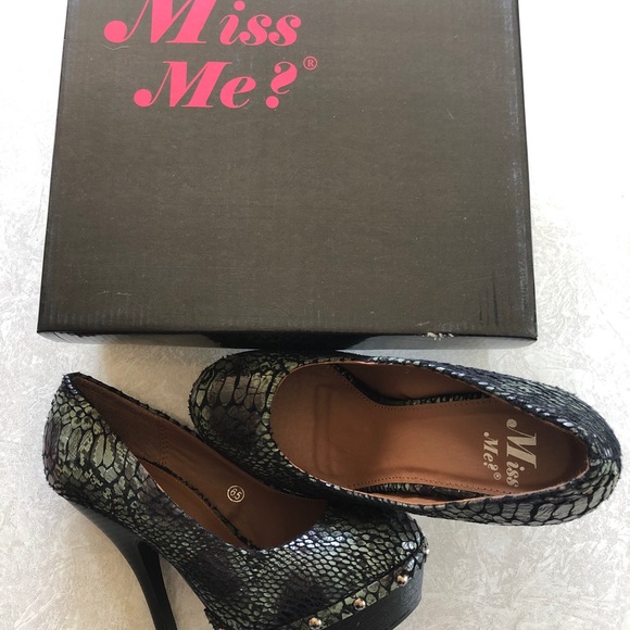 MISS ME Black Snake Print Stiletto Platform Heels - Picture 5 of 5